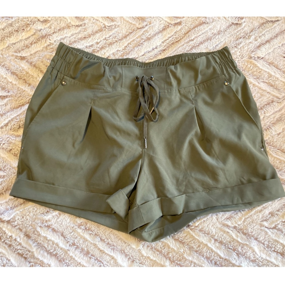 Olive green parachute type shorts